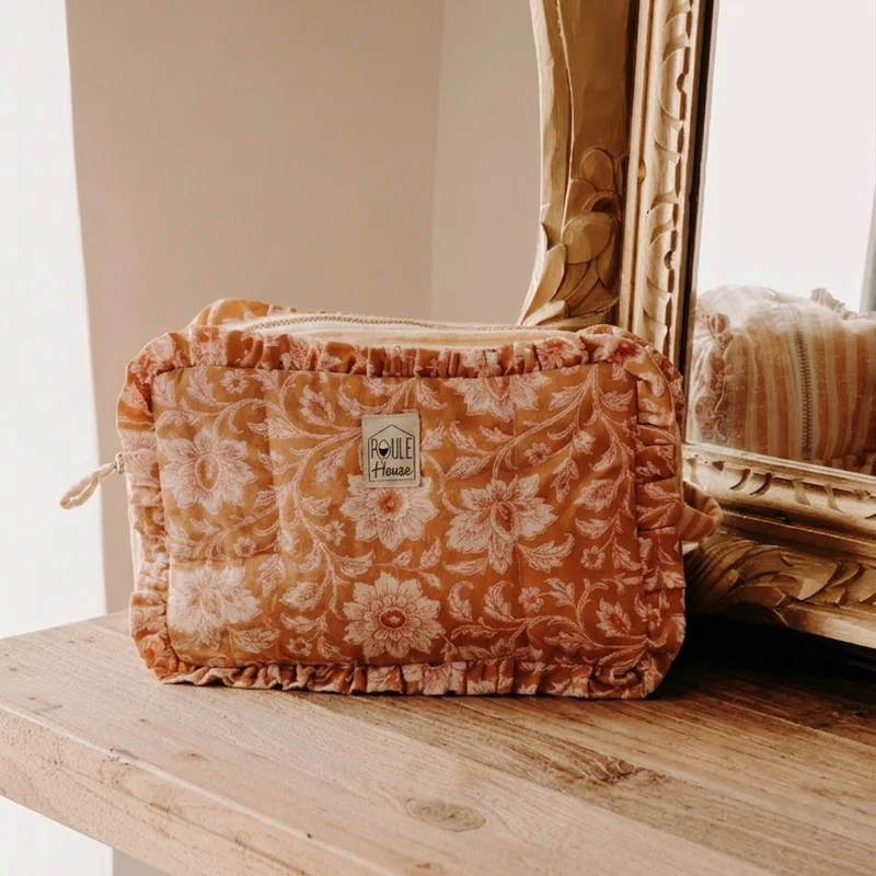 Grande trousse de toilette à froufrou Marylou - fleurs indiennes