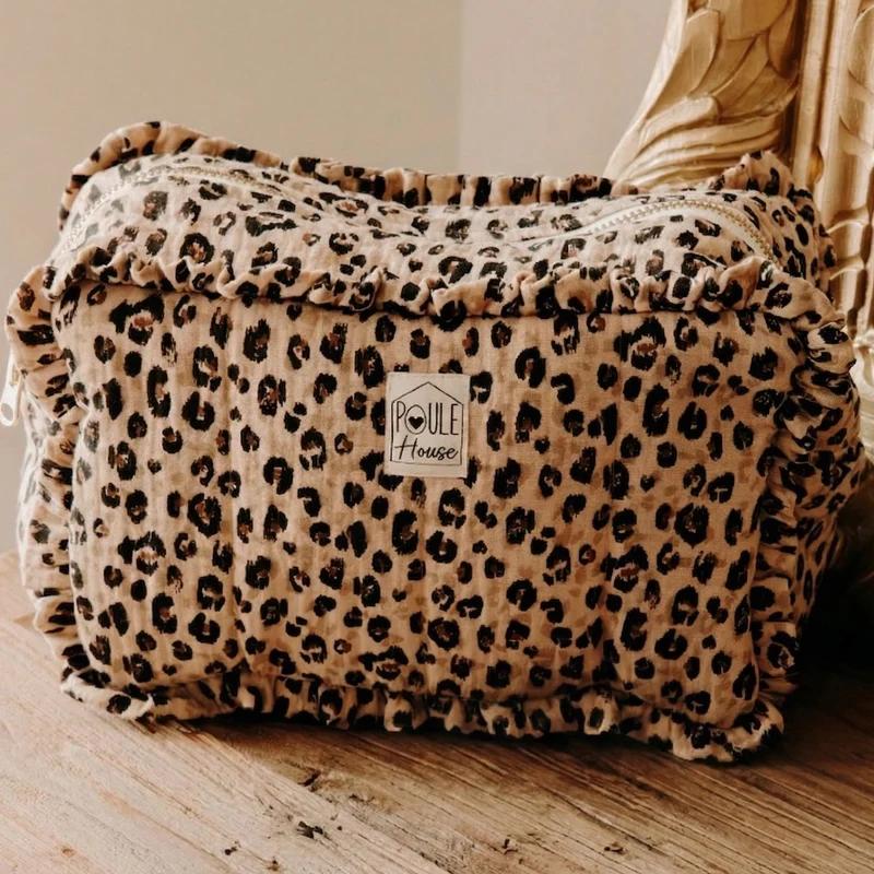 Grande trousse de toilette à froufrou Marylou - léopard