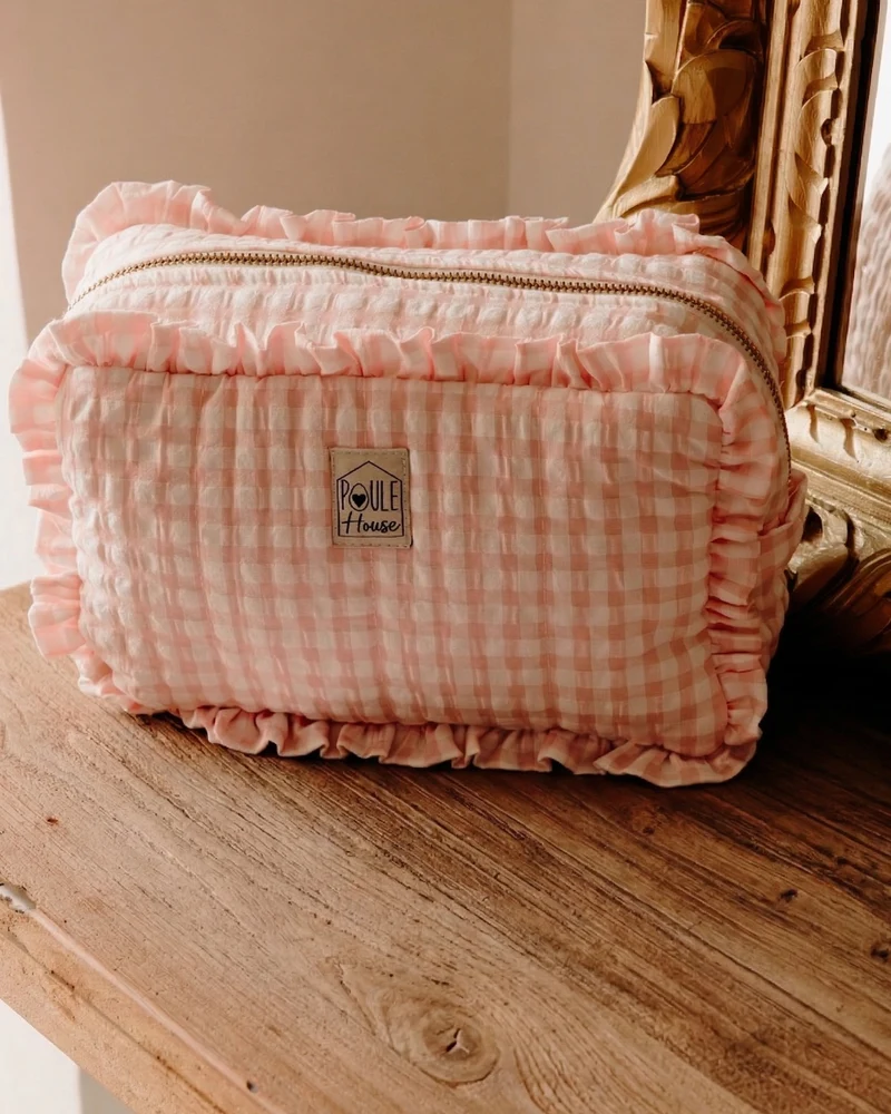 Grande trousse de toilette à froufrou Marylou - vichy rose